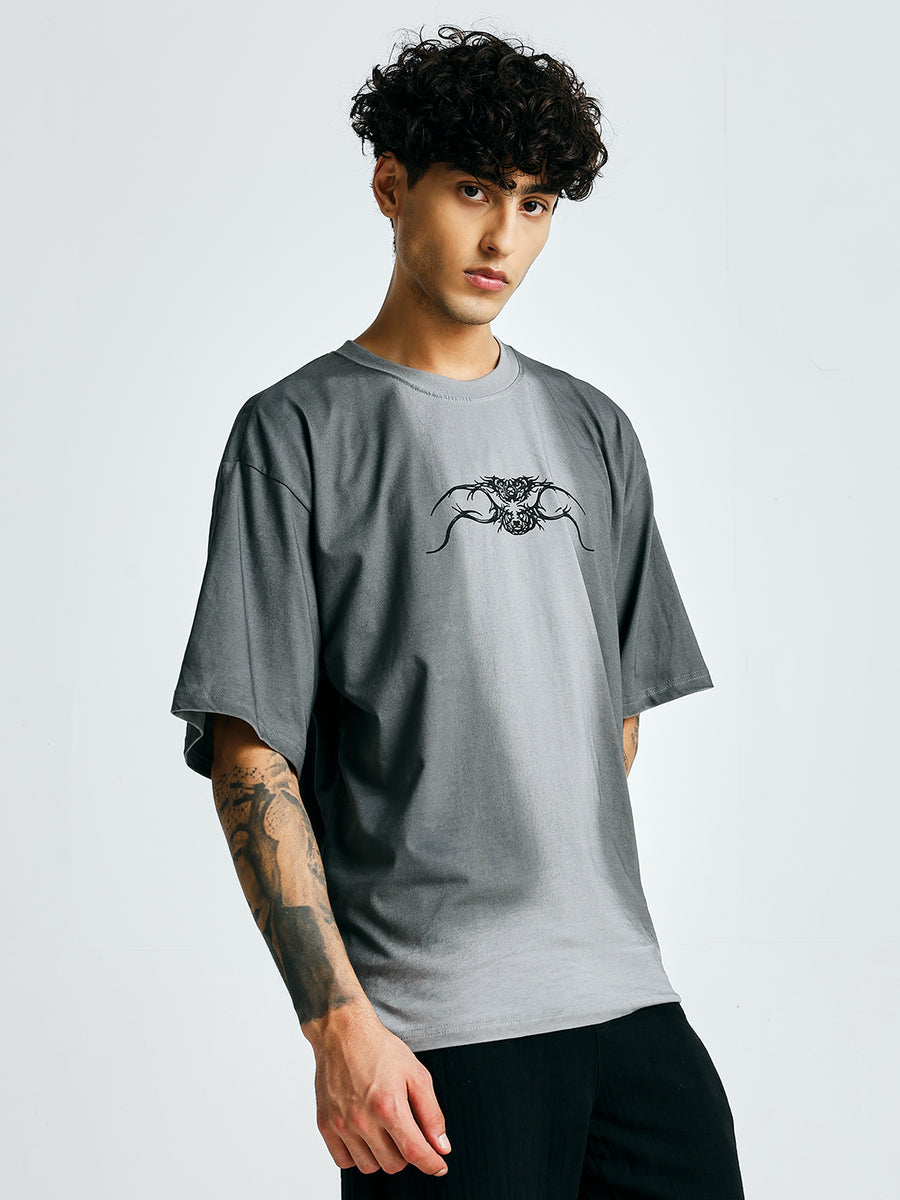 Men Retro Wash Puff Printed Oversized T-Shirt