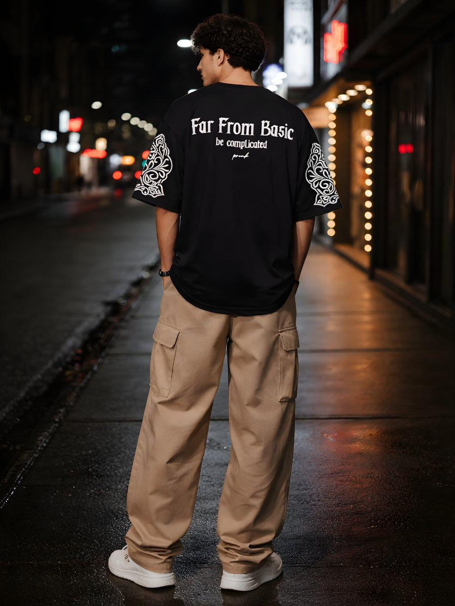 Far From Basic Puff Printed Men Premium Oversized T-Shirt alternate view