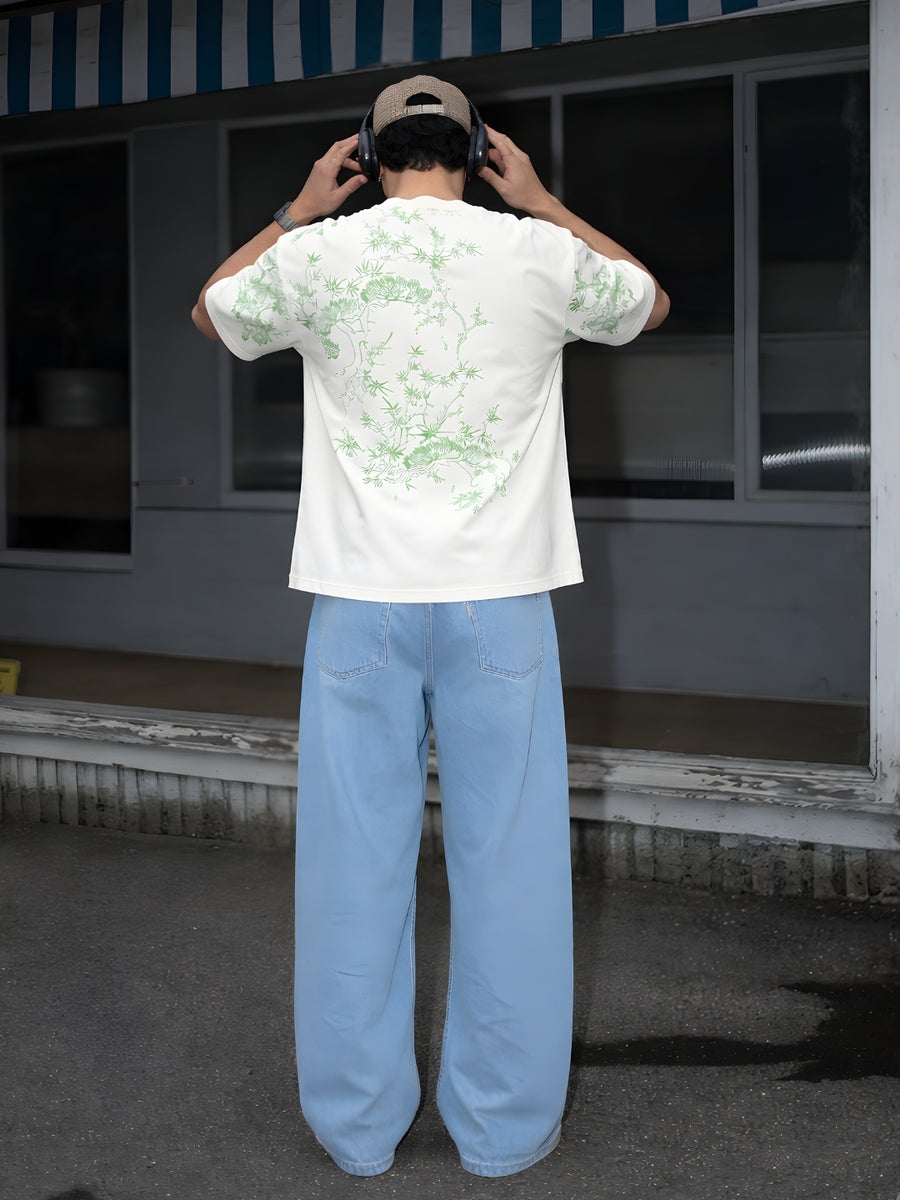 OLKHO Crane Art Oversized T-Shirt – White alternate view
